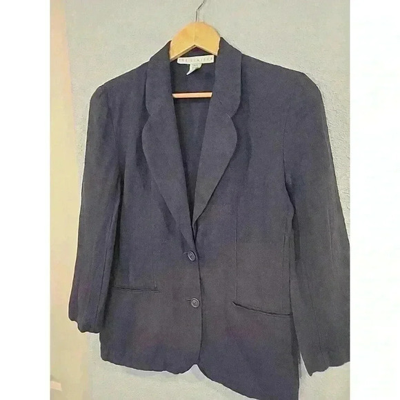 Vintage The Limited Navy Linen‎ Blend Blazer Women's Size Medium Two Button - Picture 2 of 6